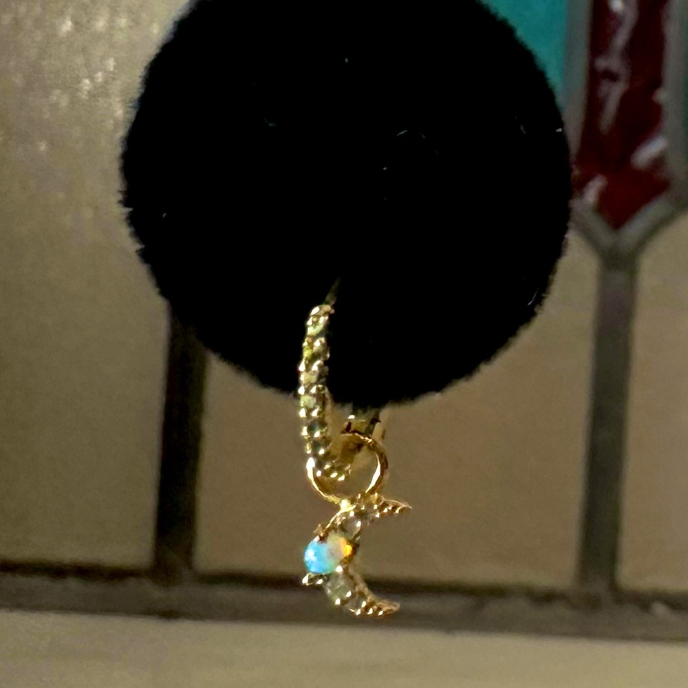 TAI Mini Gold and Opal Charming Crescent Star Opal Huggie Earrings Set